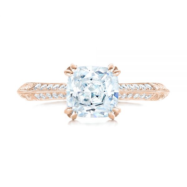 18k Rose Gold 18k Rose Gold Diamond And Blue Sapphire Knife Edge Engagement Ring - Top View -  102116