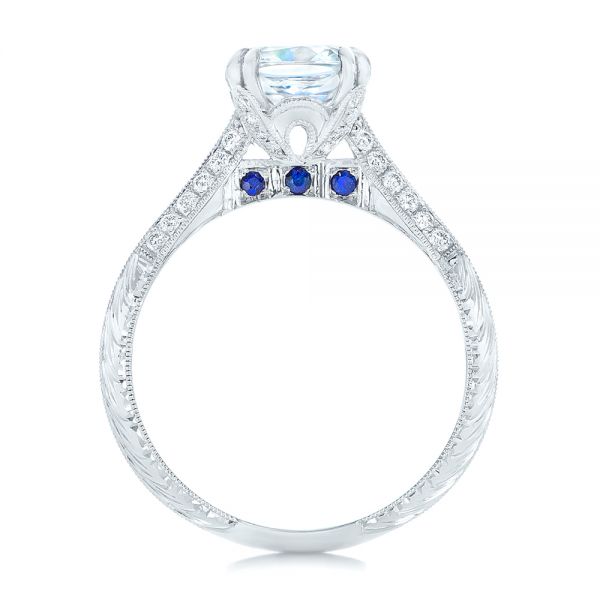  Platinum Platinum Diamond And Blue Sapphire Knife Edge Engagement Ring - Front View -  102116