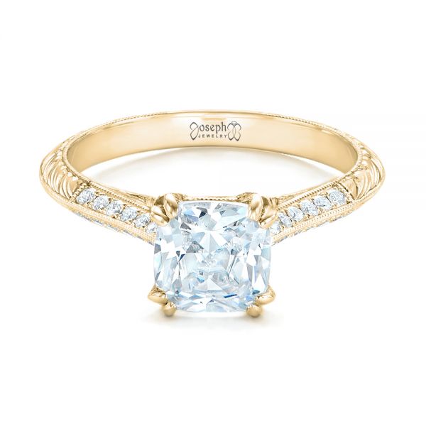 18k Yellow Gold 18k Yellow Gold Diamond And Blue Sapphire Knife Edge Engagement Ring - Flat View - 102116