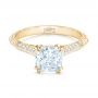 14k Yellow Gold 14k Yellow Gold Diamond And Blue Sapphire Knife Edge Engagement Ring - Flat View -  102116 - Thumbnail