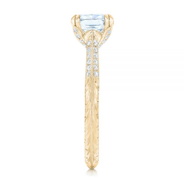 18k Yellow Gold 18k Yellow Gold Diamond And Blue Sapphire Knife Edge Engagement Ring - Side View - 102116