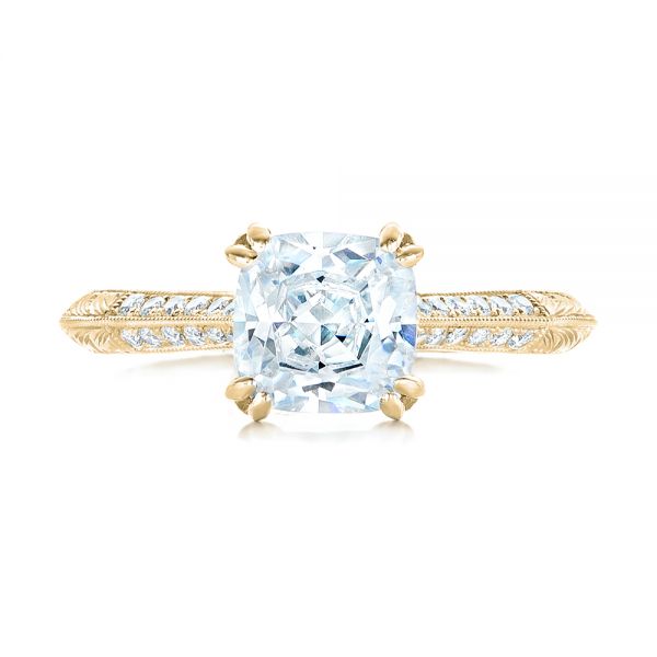 18k Yellow Gold 18k Yellow Gold Diamond And Blue Sapphire Knife Edge Engagement Ring - Top View -  102116