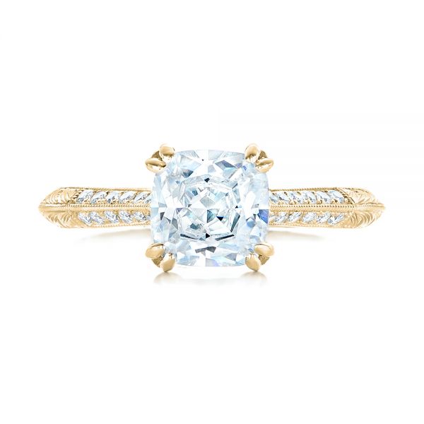 18k Yellow Gold 18k Yellow Gold Diamond And Blue Sapphire Knife Edge Engagement Ring - Top View - 102116
