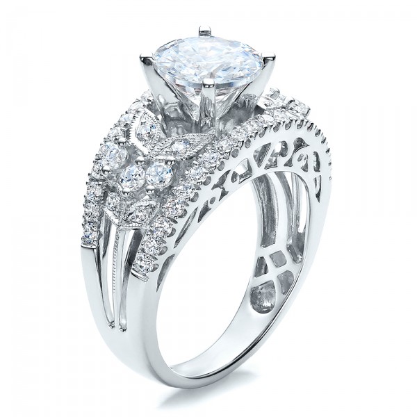  18K Gold Diamond And Filigree Engagement Ring - Vanna K - Three-Quarter View -  100109