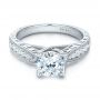 Diamond And Hand Engraved Engagement Ring With Matching Wedding Band - Kirk Kara - Flat View -  1274 - Thumbnail