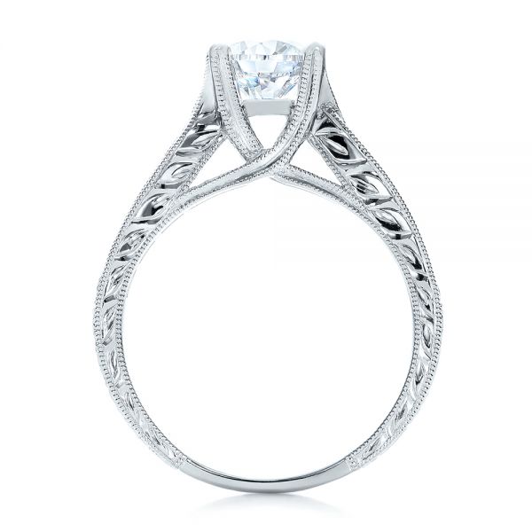 Diamond And Hand Engraved Engagement Ring With Matching Wedding Band - Kirk Kara - Front View -  1274