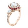 18k Rose Gold 18k Rose Gold Diamond And Ruby Halo Engagement Ring - Three-Quarter View -  105160 - Thumbnail