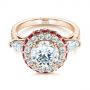 18k Rose Gold 18k Rose Gold Diamond And Ruby Halo Engagement Ring - Flat View -  105160 - Thumbnail