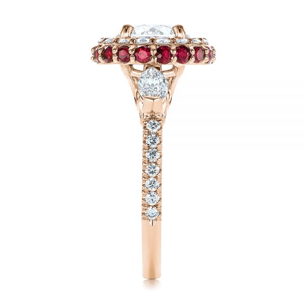 18k Rose Gold 18k Rose Gold Diamond And Ruby Halo Engagement Ring - Side View -  105160