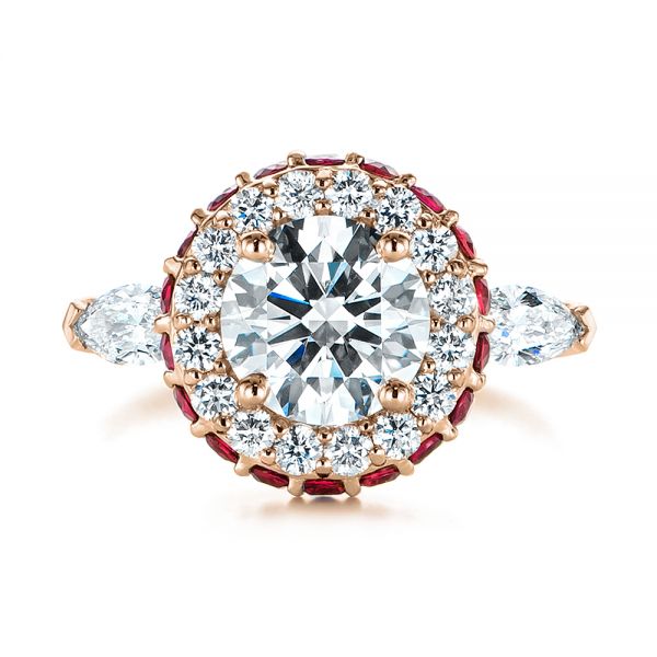 14k Rose Gold 14k Rose Gold Diamond And Ruby Halo Engagement Ring - Top View -  105160