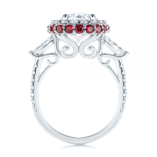 Platinum Diamond And Ruby Halo Engagement Ring - Front View - 105160