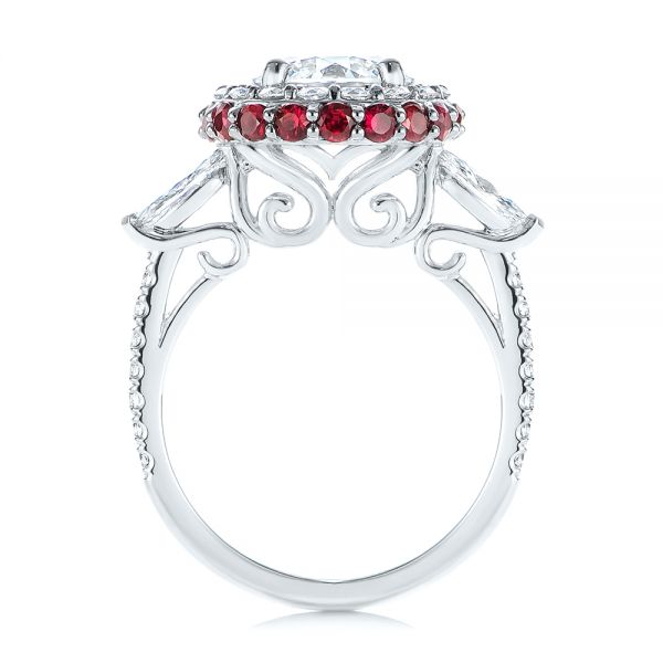  Platinum Diamond And Ruby Halo Engagement Ring - Front View -  105160