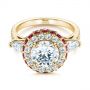 18k Yellow Gold 18k Yellow Gold Diamond And Ruby Halo Engagement Ring - Flat View -  105160 - Thumbnail