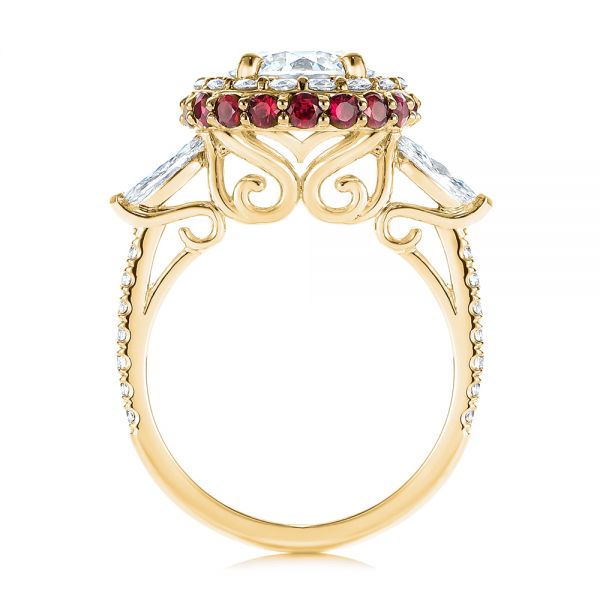 18k Yellow Gold 18k Yellow Gold Diamond And Ruby Halo Engagement Ring - Front View -  105160