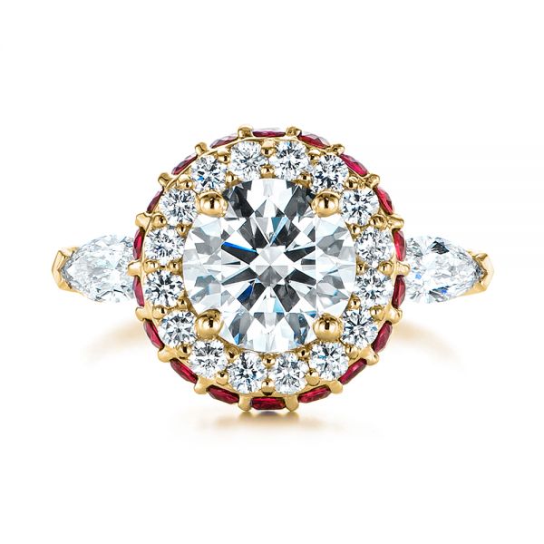 18k Yellow Gold 18k Yellow Gold Diamond And Ruby Halo Engagement Ring - Top View -  105160