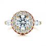 18k Yellow Gold 18k Yellow Gold Diamond And Ruby Halo Engagement Ring - Top View -  105160 - Thumbnail