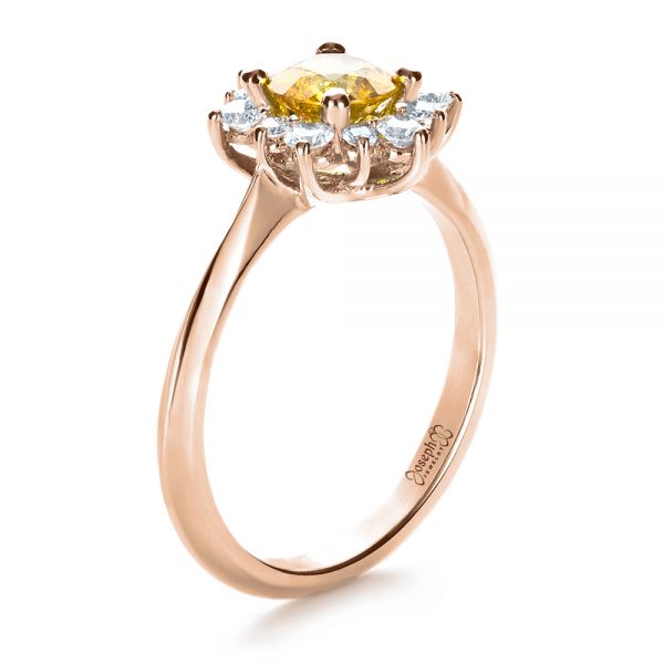 18k Rose Gold 18k Rose Gold Diamond And Yellow Sapphire Engagement Ring - Three-Quarter View - 1403