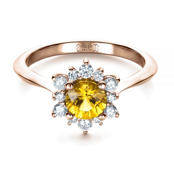 18k Rose Gold 18k Rose Gold Diamond And Yellow Sapphire Engagement Ring - Flat View -  1403