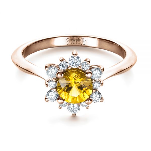 18k Rose Gold 18k Rose Gold Diamond And Yellow Sapphire Engagement Ring - Flat View - 1403