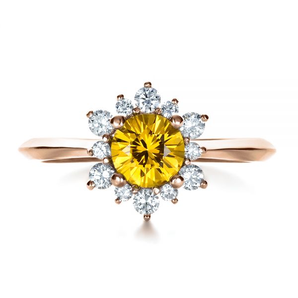 18k Rose Gold 18k Rose Gold Diamond And Yellow Sapphire Engagement Ring - Top View - 1403