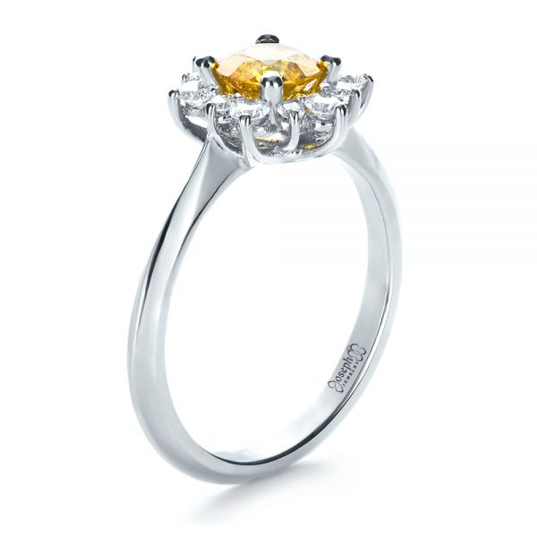 14k White Gold 14k White Gold Diamond And Yellow Sapphire Engagement Ring - Three-Quarter View -  1403