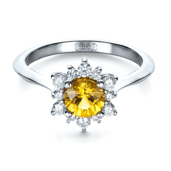 14k White Gold 14k White Gold Diamond And Yellow Sapphire Engagement Ring - Flat View -  1403