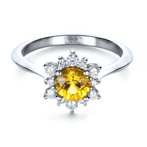 Platinum Platinum Diamond And Yellow Sapphire Engagement Ring - Flat View - 1403