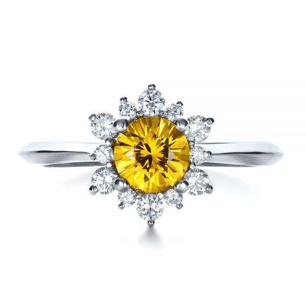 14k White Gold 14k White Gold Diamond And Yellow Sapphire Engagement Ring - Top View -  1403