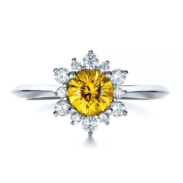 Platinum Platinum Diamond And Yellow Sapphire Engagement Ring - Top View - 1403