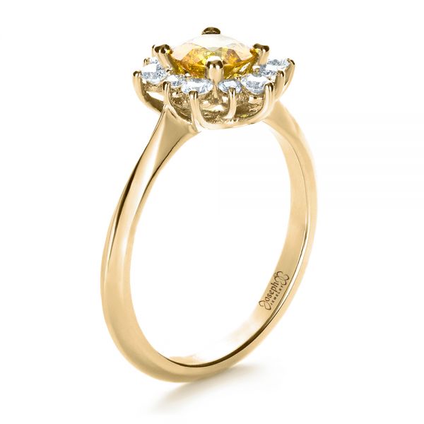 18k Yellow Gold 18k Yellow Gold Diamond And Yellow Sapphire Engagement Ring - Three-Quarter View - 1403