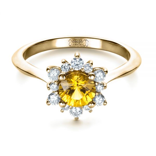 18k Yellow Gold 18k Yellow Gold Diamond And Yellow Sapphire Engagement Ring - Flat View -  1403