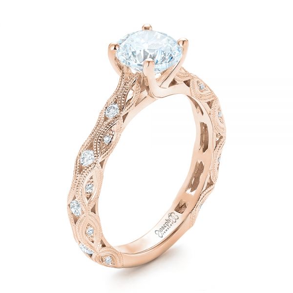 18k Rose Gold 18k Rose Gold Diamond In Filigree Engagement Ring - Three-Quarter View -  102788