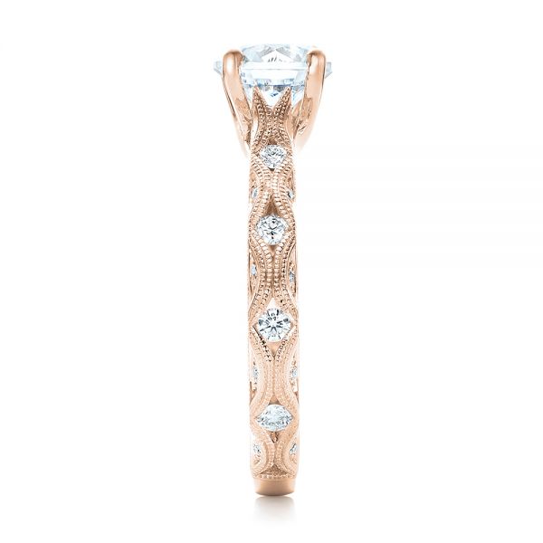 18k Rose Gold 18k Rose Gold Diamond In Filigree Engagement Ring - Side View -  102788