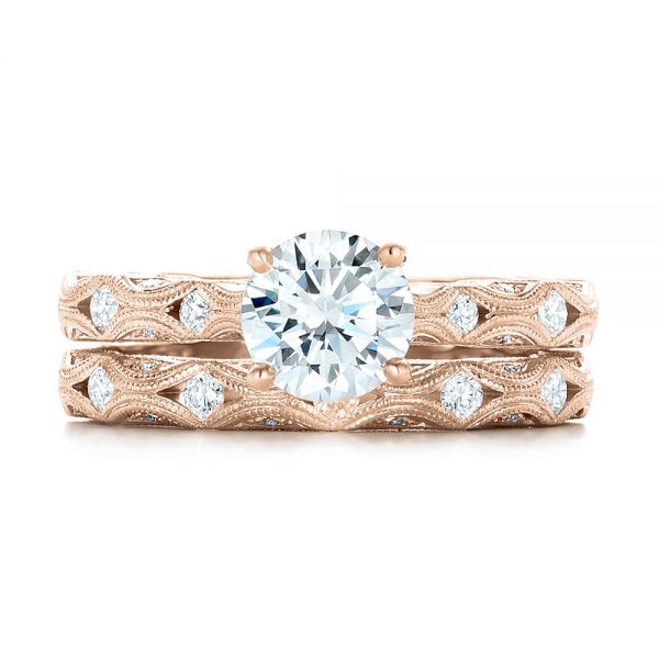 14k Rose Gold 14k Rose Gold Diamond In Filigree Engagement Ring - Top View -  102788