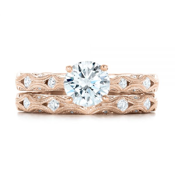 18k Rose Gold 18k Rose Gold Diamond In Filigree Engagement Ring - Top View -  102788