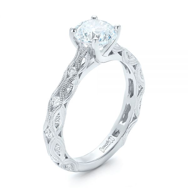 14k White Gold Diamond In Filigree Engagement Ring - Three-Quarter View -  102788