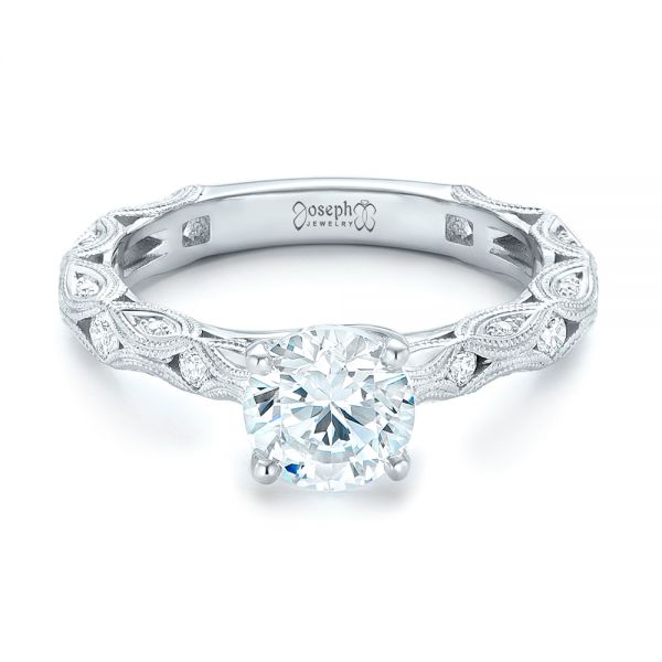 14k White Gold Diamond In Filigree Engagement Ring - Flat View -  102788