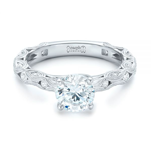 14k White Gold Diamond In Filigree Engagement Ring - Flat View - 102788