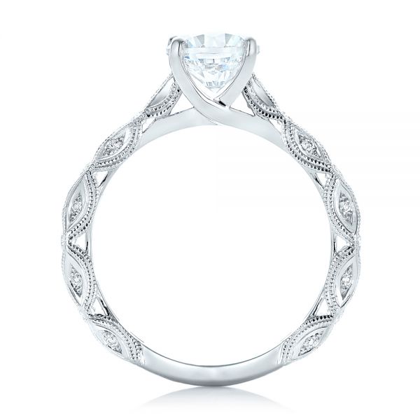 14k White Gold Diamond In Filigree Engagement Ring - Front View - 102788