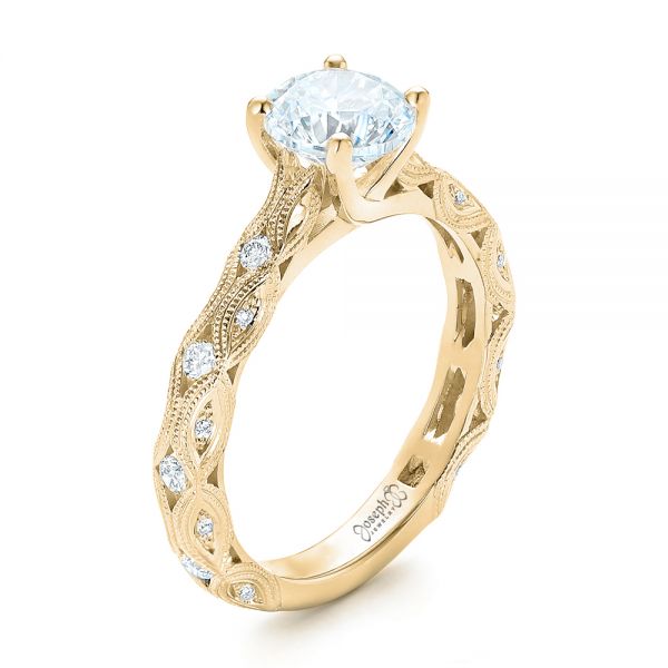 14k Yellow Gold 14k Yellow Gold Diamond In Filigree Engagement Ring - Three-Quarter View -  102788