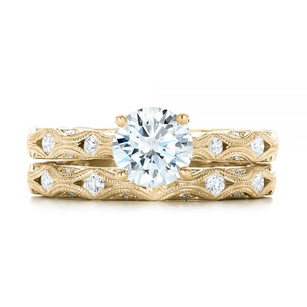 18k Yellow Gold 18k Yellow Gold Diamond In Filigree Engagement Ring - Top View -  102788