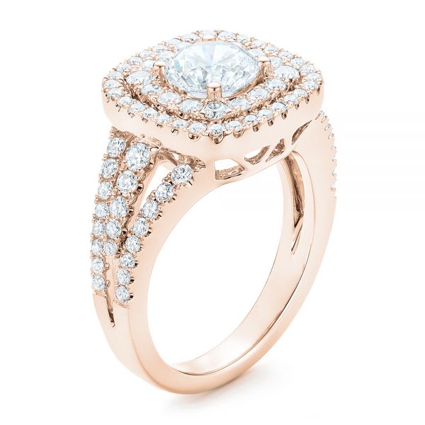 18k Rose Gold 18k Rose Gold Double Halo Diamond Engagement Ring - Three-Quarter View -  102487