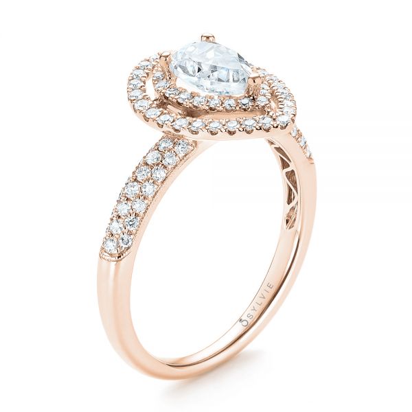 18k Rose Gold 18k Rose Gold Double Halo Diamond Engagement Ring - Three-Quarter View -  103091