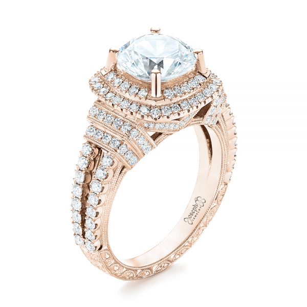 14k Rose Gold 14k Rose Gold Double Halo Diamond Engagement Ring - Three-Quarter View -  103712