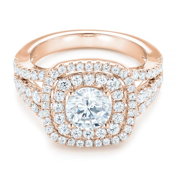 18k Rose Gold 18k Rose Gold Double Halo Diamond Engagement Ring - Flat View -  102487