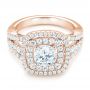 18k Rose Gold 18k Rose Gold Double Halo Diamond Engagement Ring - Flat View -  102487 - Thumbnail