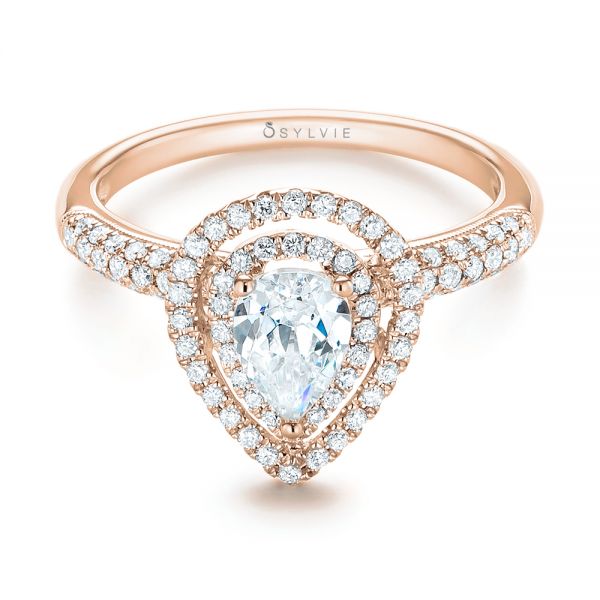14k Rose Gold 14k Rose Gold Double Halo Diamond Engagement Ring - Flat View -  103091