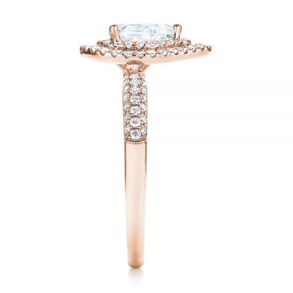 18k Rose Gold 18k Rose Gold Double Halo Diamond Engagement Ring - Side View - 103091