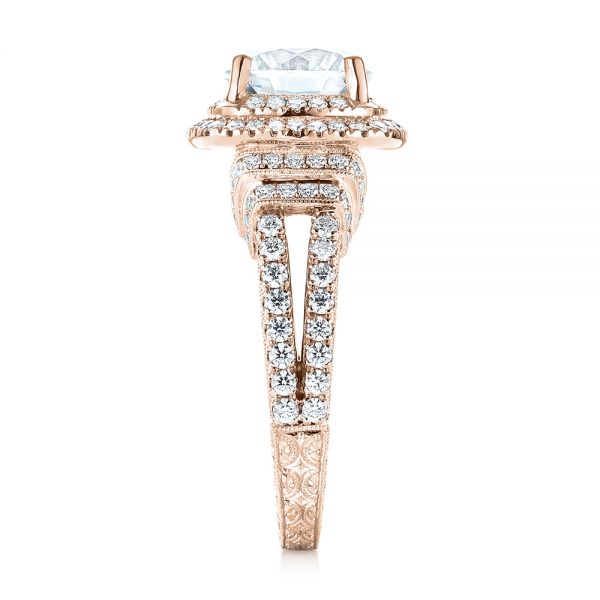 14k Rose Gold 14k Rose Gold Double Halo Diamond Engagement Ring - Side View -  103712