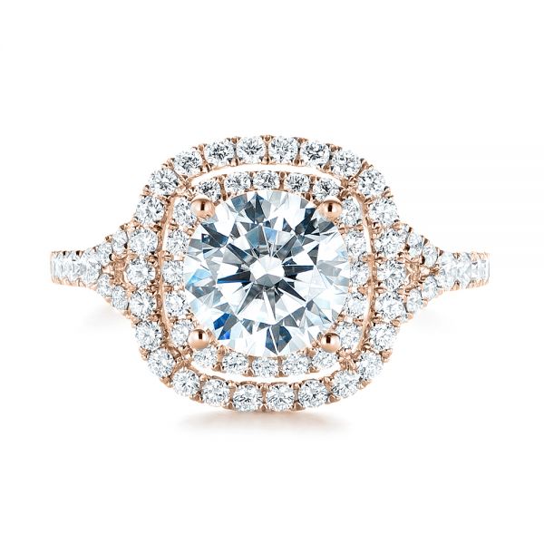 14k Rose Gold 14k Rose Gold Double Halo Diamond Engagement Ring - Top View - 103061